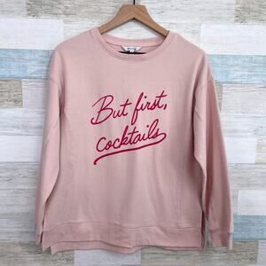 Wildfox But First Cocktails Cozy Oversized Sweater Pink Side Slits Womens Small